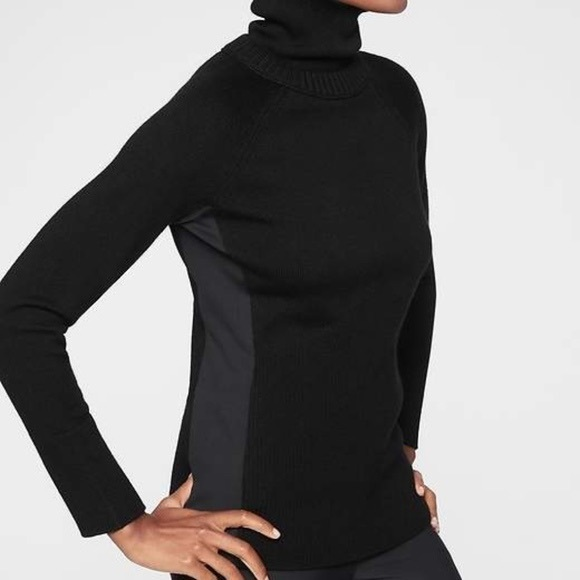 Athleta Sweaters - ATHLETA Mesa Hybrid‎ T-Neck Black Sweater size Small EUC